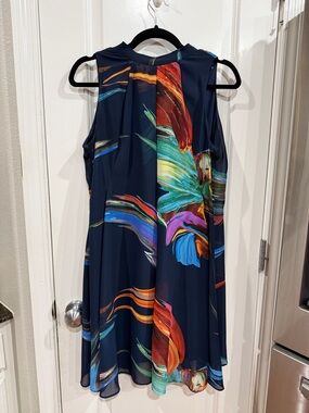 Signature by Robbie Bee Navy Multicolor Abstract-Brush Mini Dress